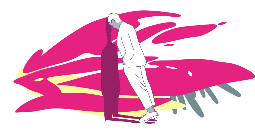 Illustration: Eine Person lehnt mit dem Kopf gegen die Wand.